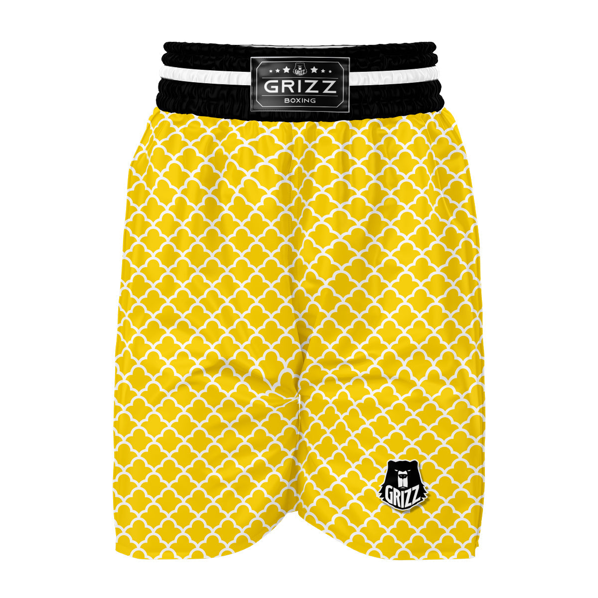 Yellow Quatrefoil Print Pattern Boxing Shorts-grizzshop