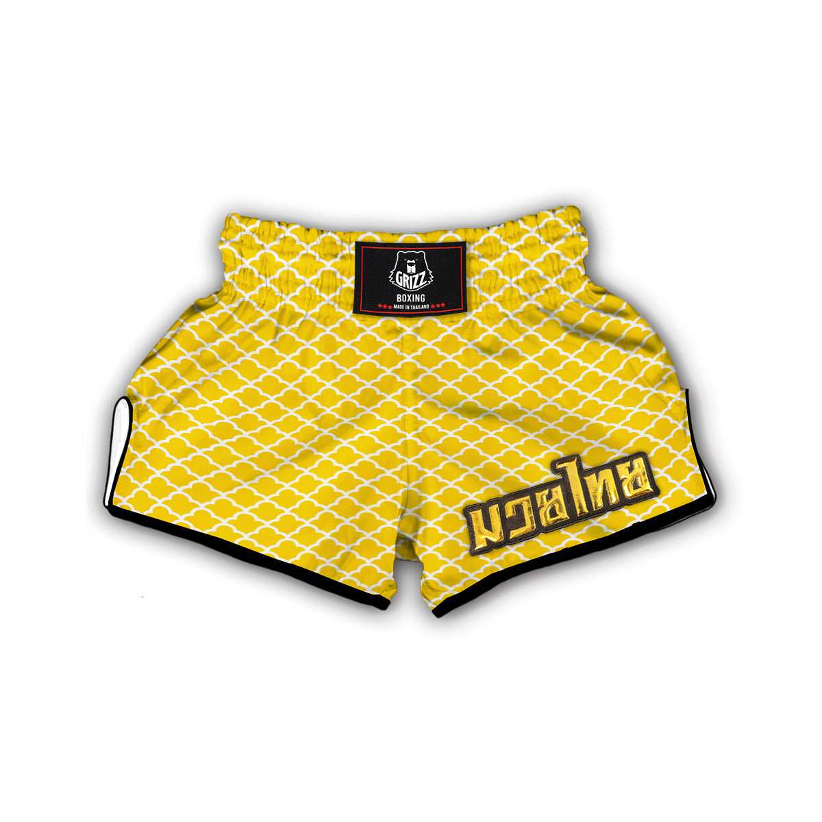 Yellow Quatrefoil Print Pattern Muay Thai Boxing Shorts-grizzshop