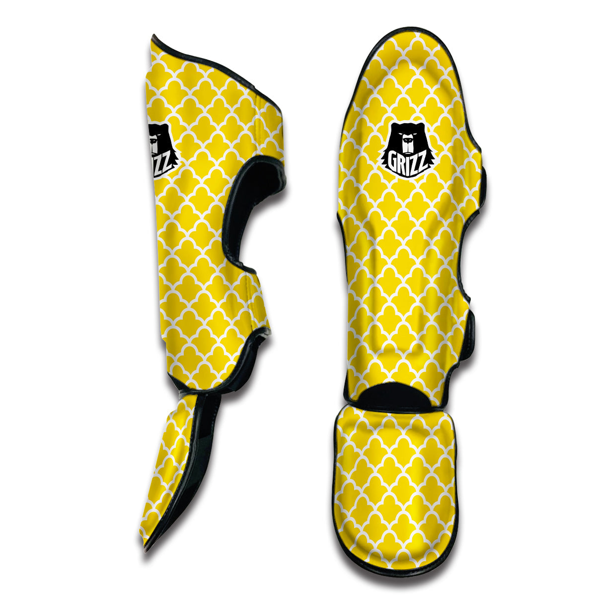 Yellow Quatrefoil Print Pattern Muay Thai Shin Guards-grizzshop