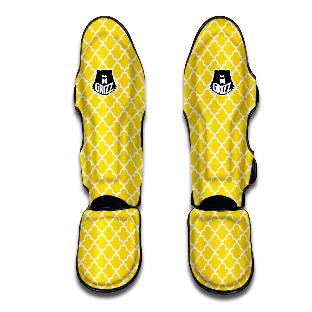 Yellow Quatrefoil Print Pattern Muay Thai Shin Guards-grizzshop