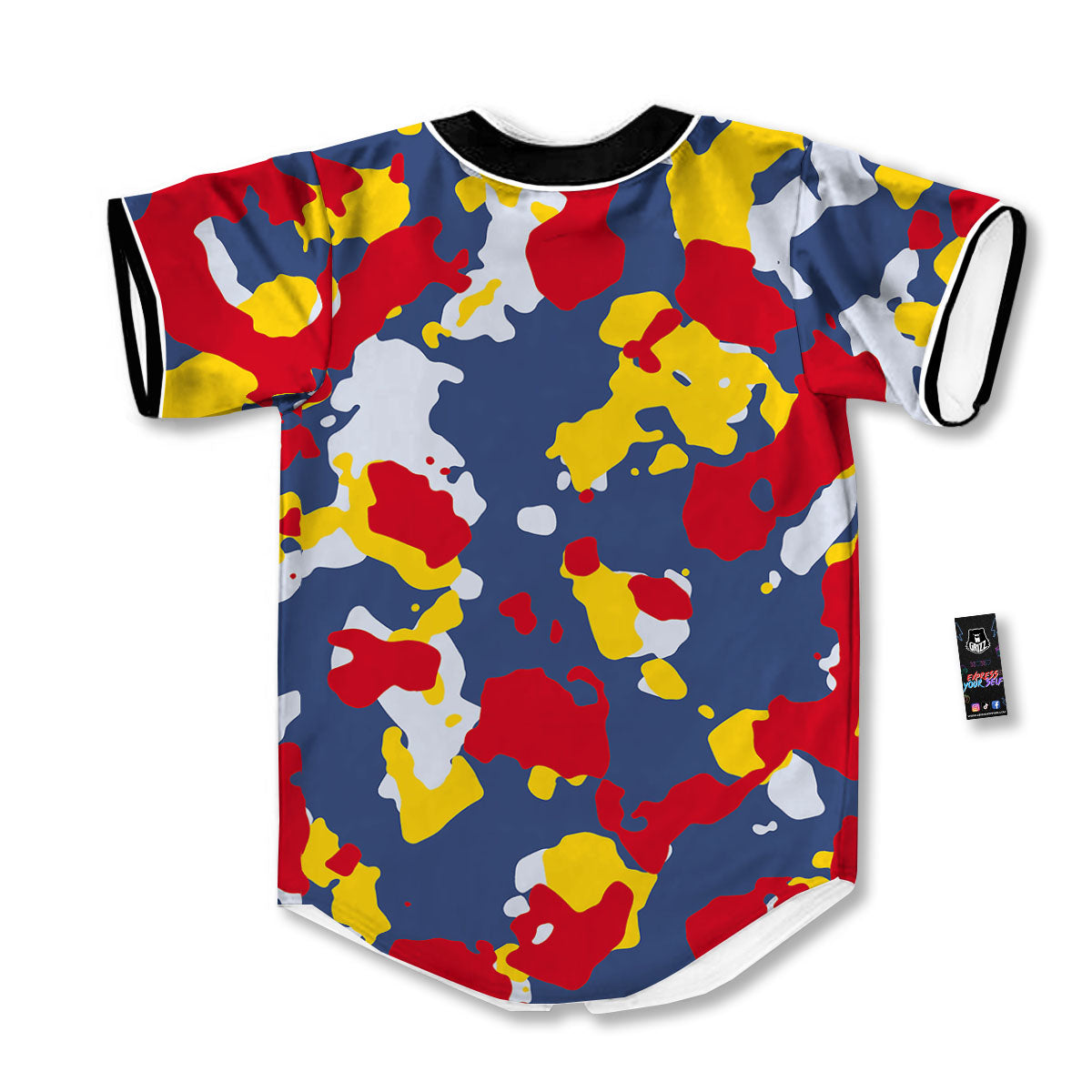 Yellow Red And Blue Camouflage Print Baseball Jersey-grizzshop