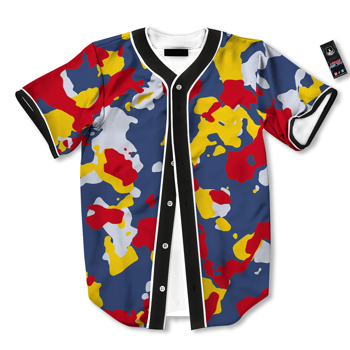 Yellow Red And Blue Camouflage Print Baseball Jersey-grizzshop