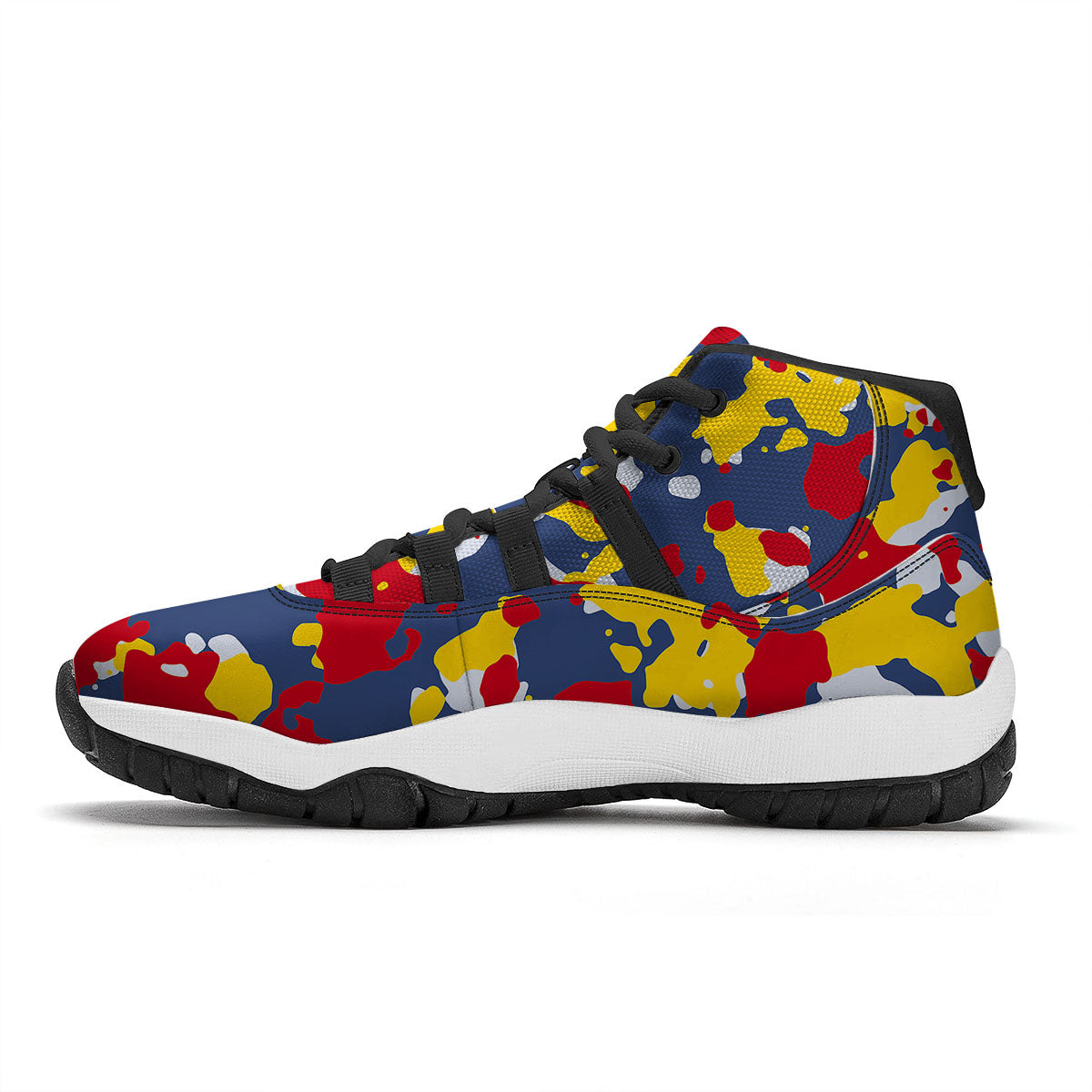 Yellow Red And Blue Camouflage Print Black Bball Shoes-grizzshop