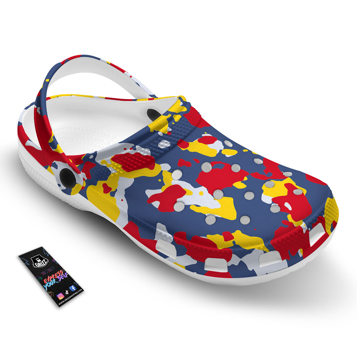 Yellow Red And Blue Camouflage Print Clog-grizzshop