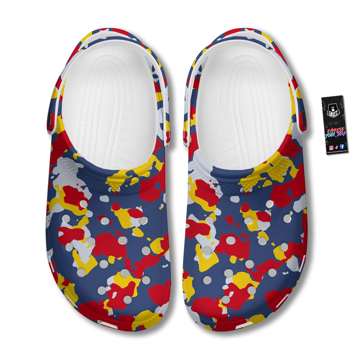 Yellow Red And Blue Camouflage Print Clog-grizzshop
