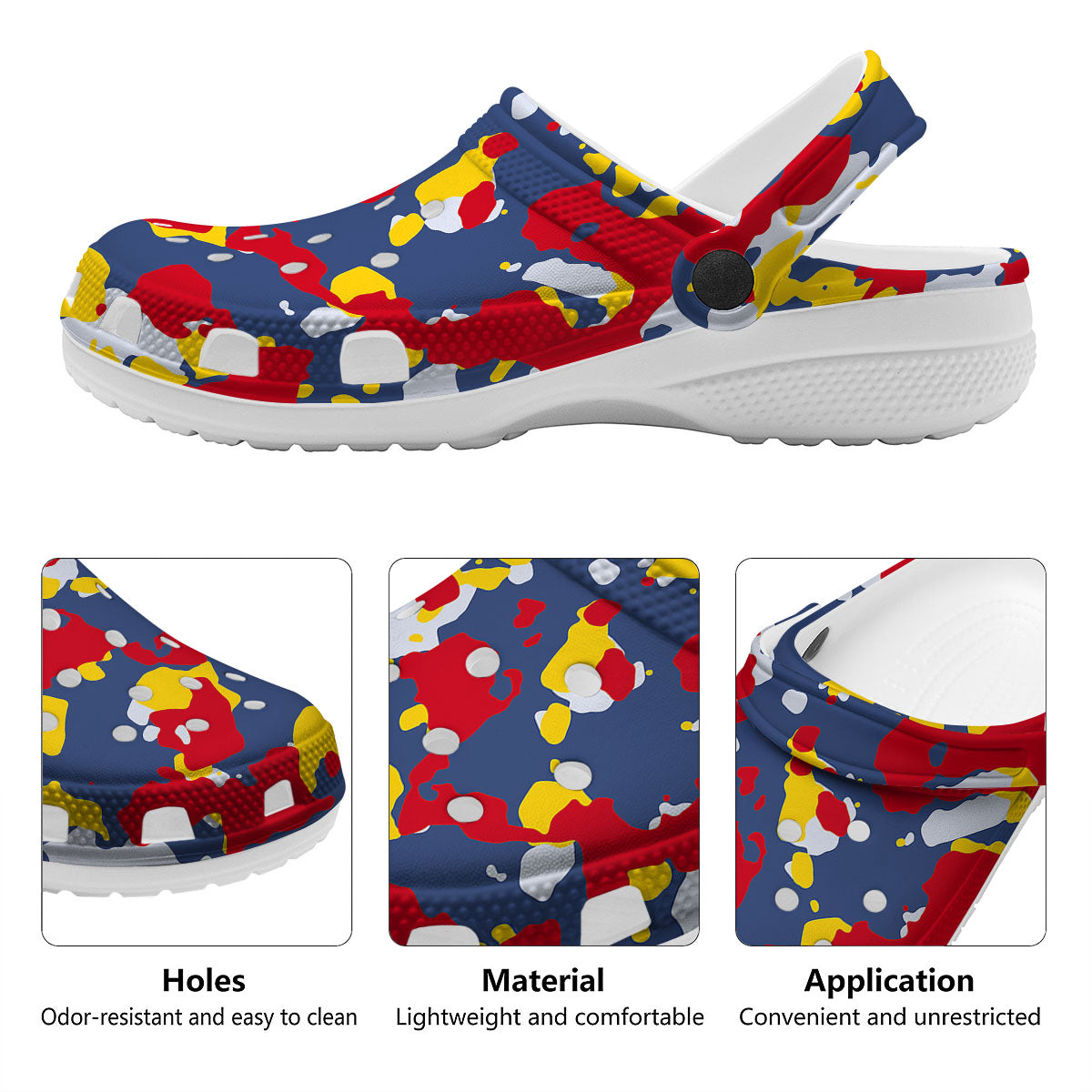 Yellow Red And Blue Camouflage Print Clog-grizzshop