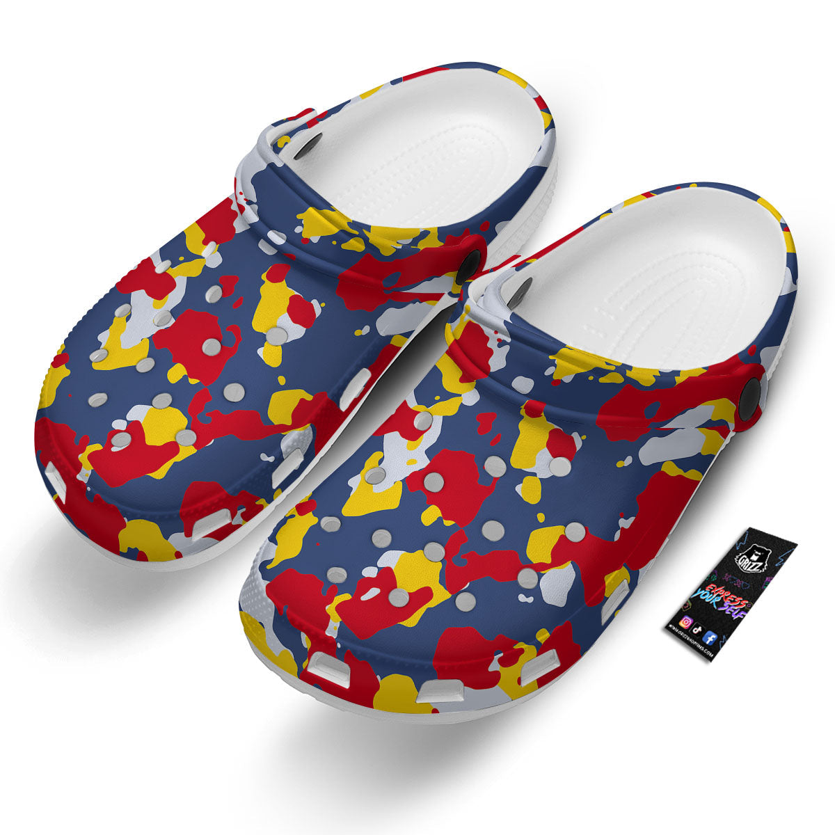 Yellow Red And Blue Camouflage Print Clog-grizzshop