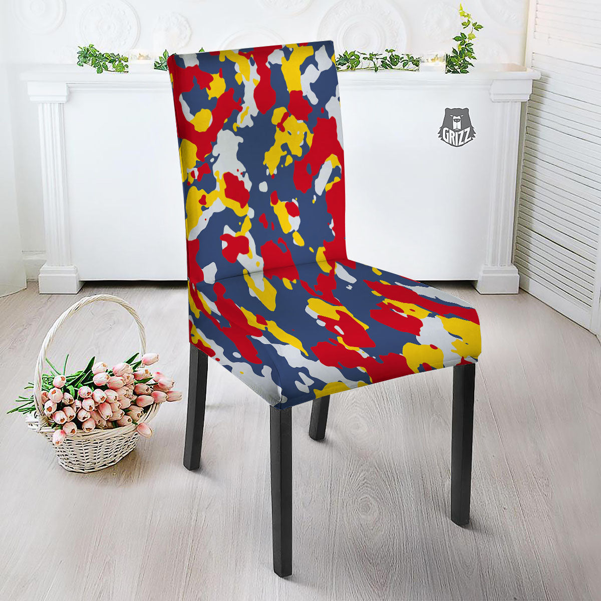 Yellow Red And Blue Camouflage Print Dining Chair Slipcover-grizzshop