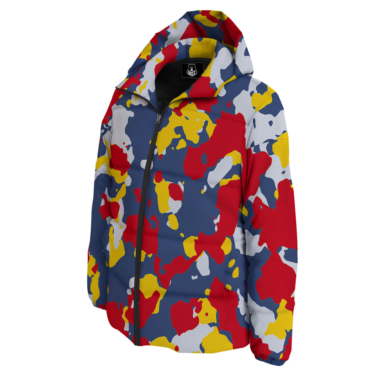 Yellow Red And Blue Camouflage Print Down Jacket-grizzshop