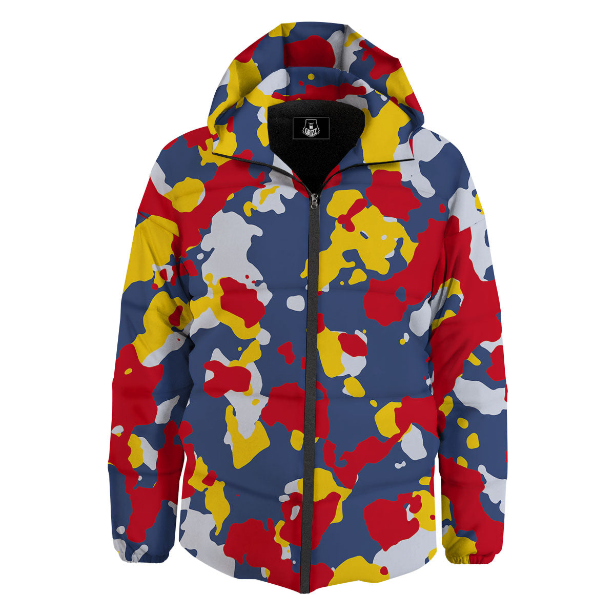 Yellow Red And Blue Camouflage Print Down Jacket-grizzshop
