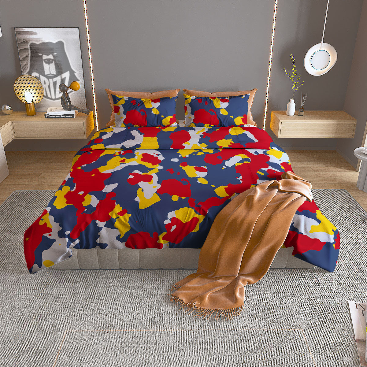 Yellow Red And Blue Camouflage Print Duvet Cover Bedding Set