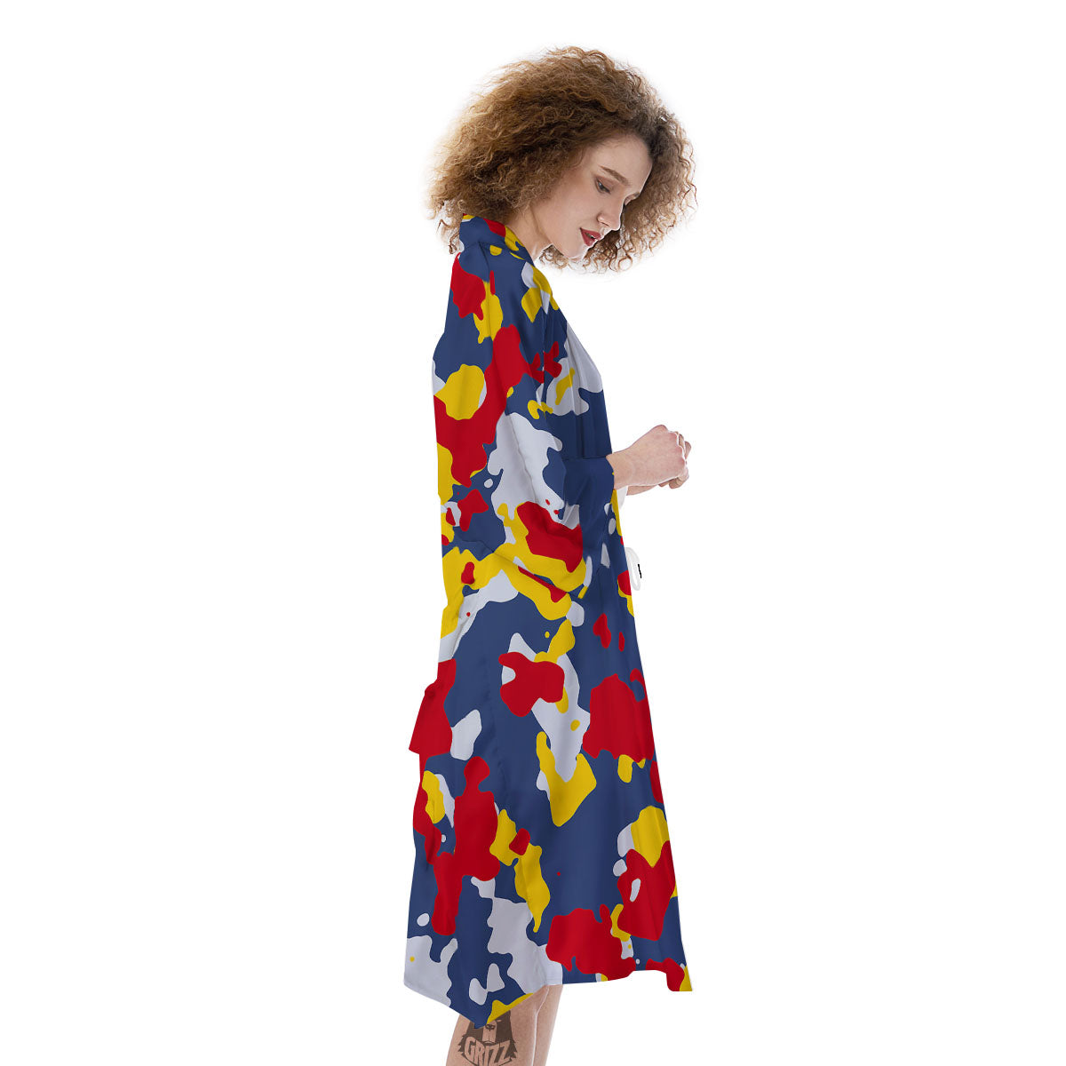 Yellow Red And Blue Camouflage Print Kimono-grizzshop
