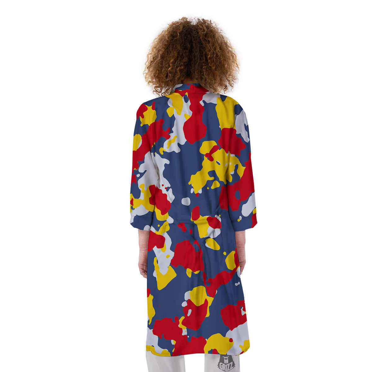 Yellow Red And Blue Camouflage Print Kimono-grizzshop