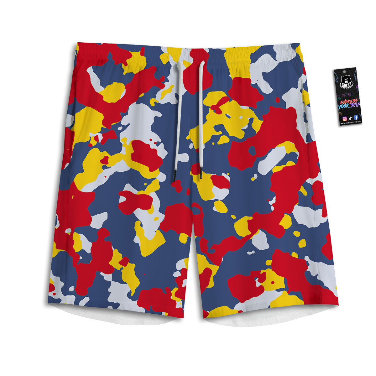 Yellow Red And Blue Camouflage Print Men's Athletic Shorts