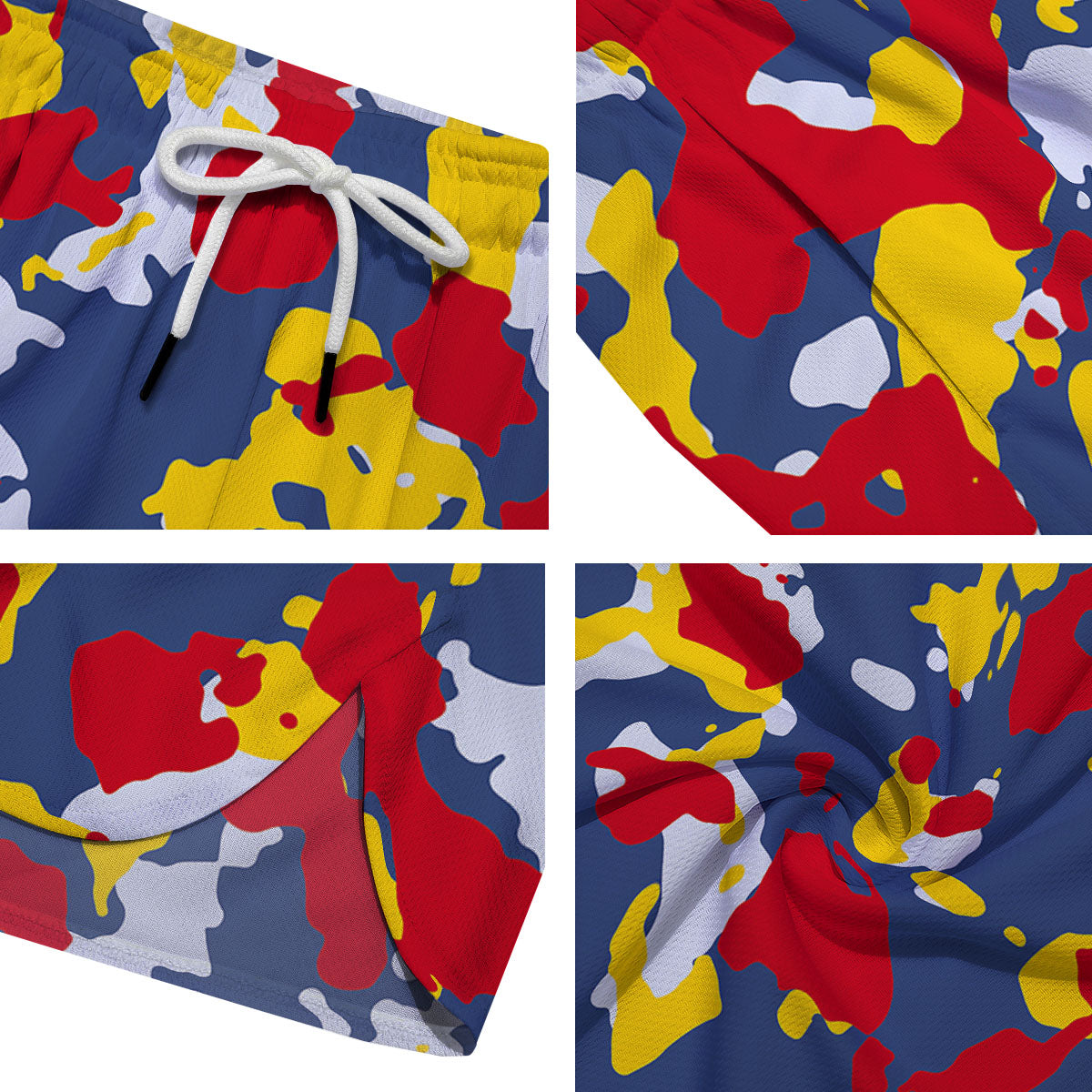 Yellow Red And Blue Camouflage Print Men's Running Shorts-grizzshop