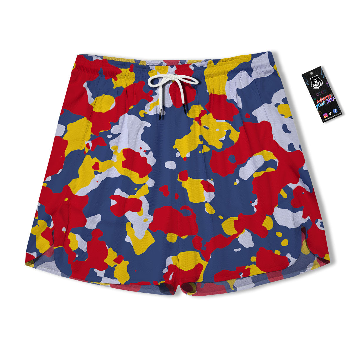 Yellow Red And Blue Camouflage Print Men's Running Shorts-grizzshop