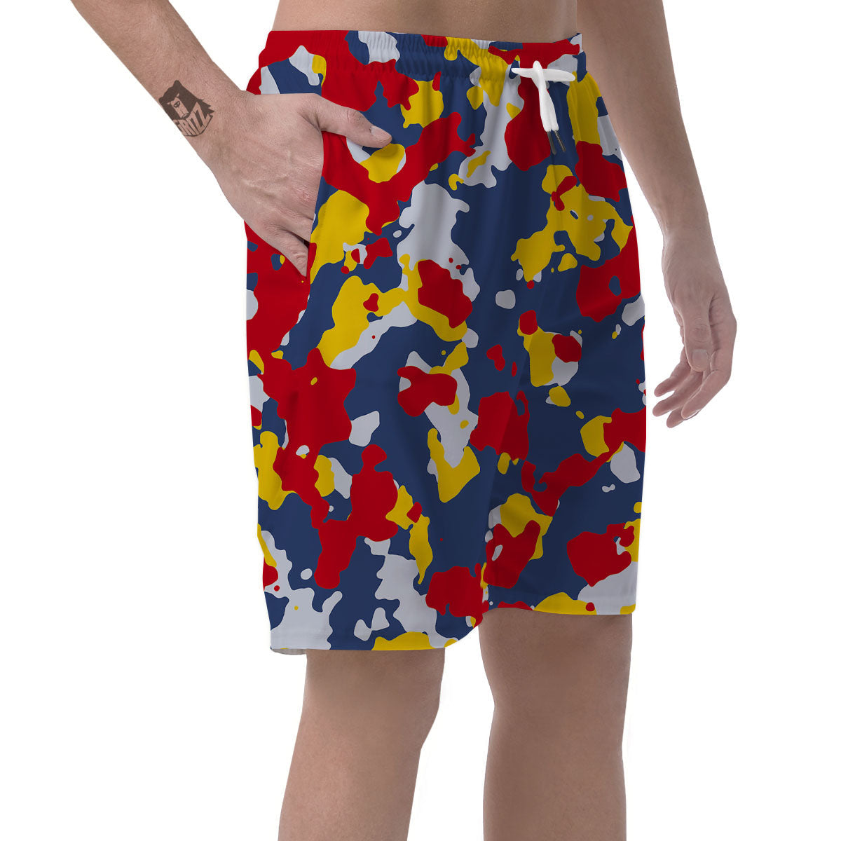 Yellow Red And Blue Camouflage Print Men's Shorts-grizzshop