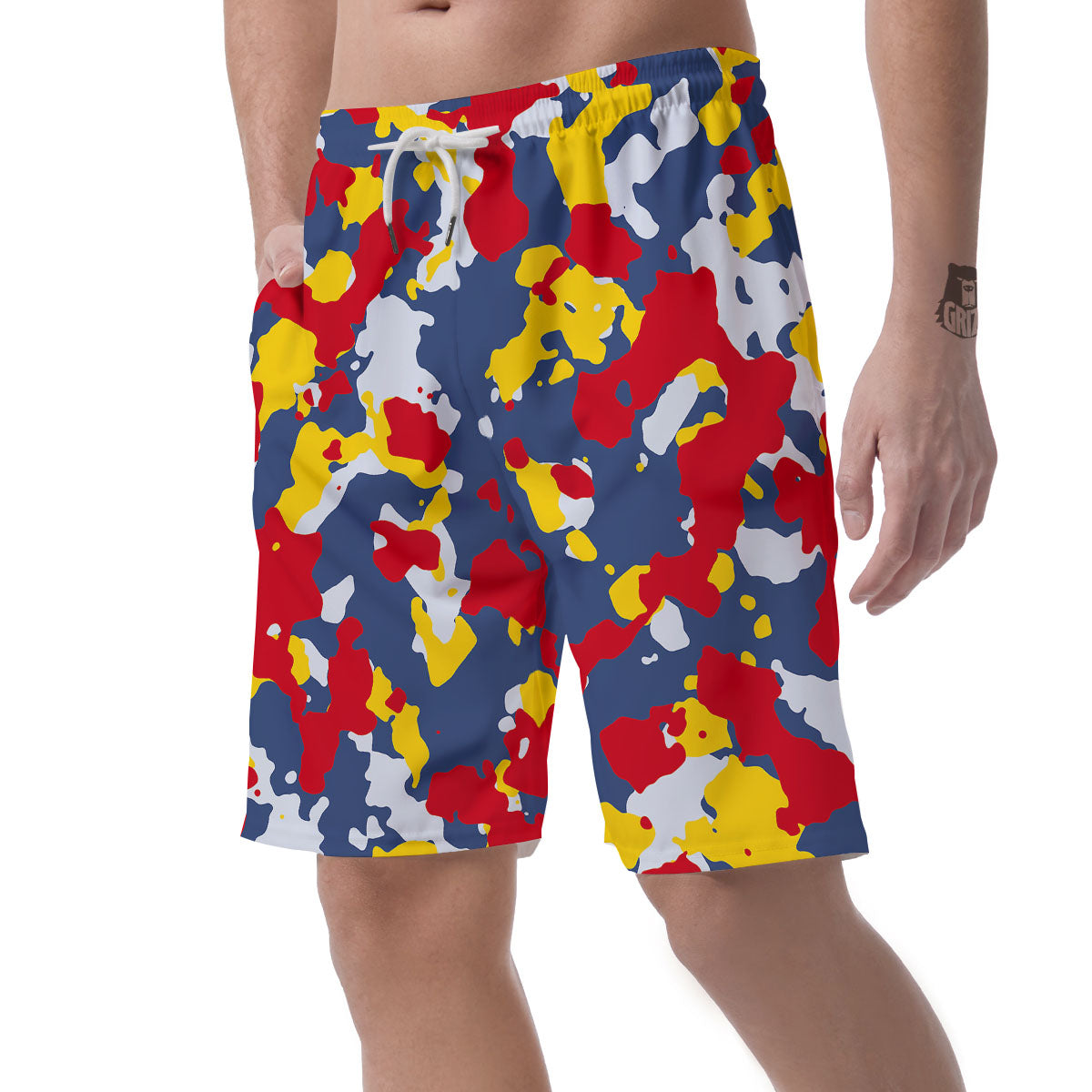 Yellow Red And Blue Camouflage Print Men's Shorts-grizzshop