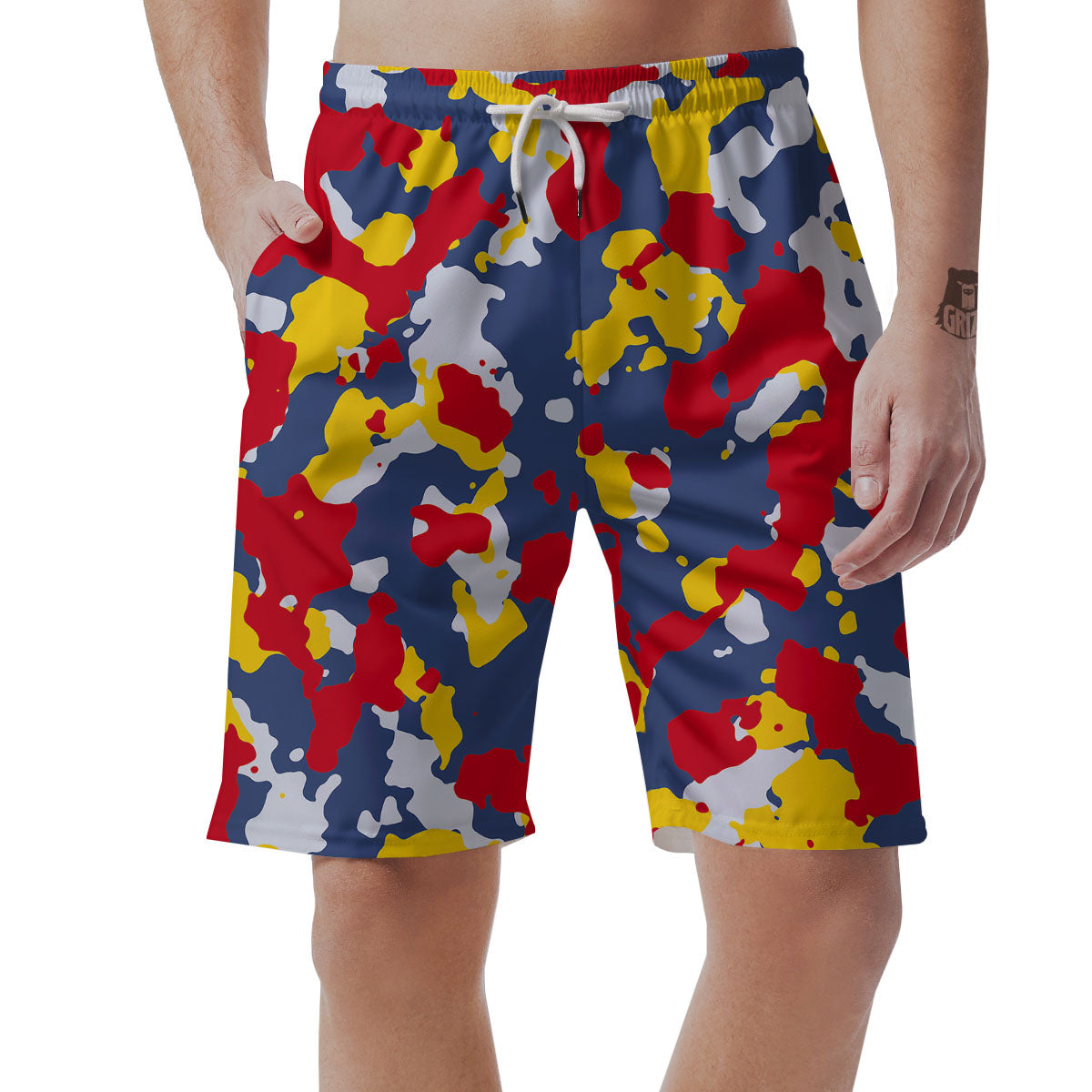Yellow Red And Blue Camouflage Print Men's Shorts-grizzshop
