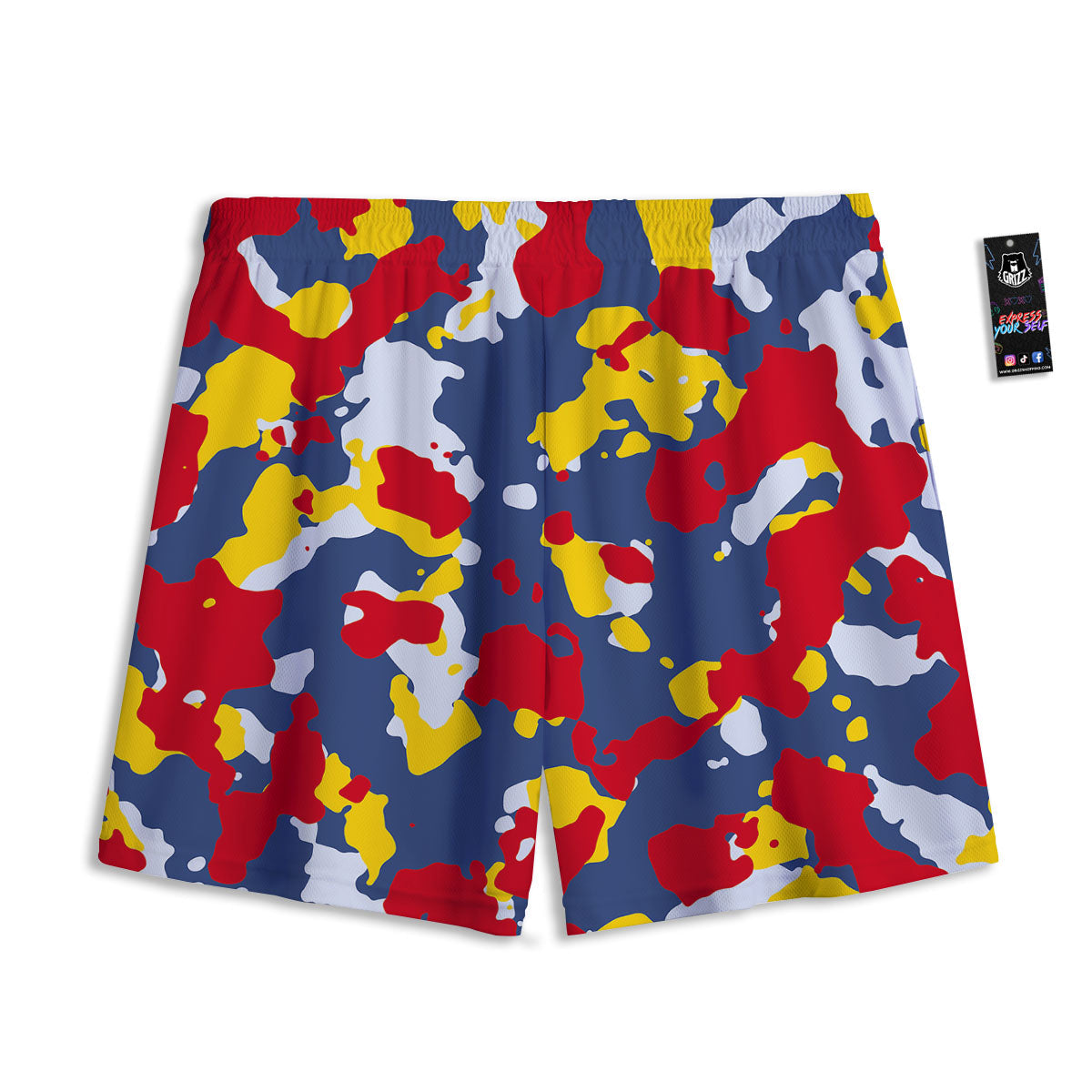 Yellow Red And Blue Camouflage Print Mesh Shorts