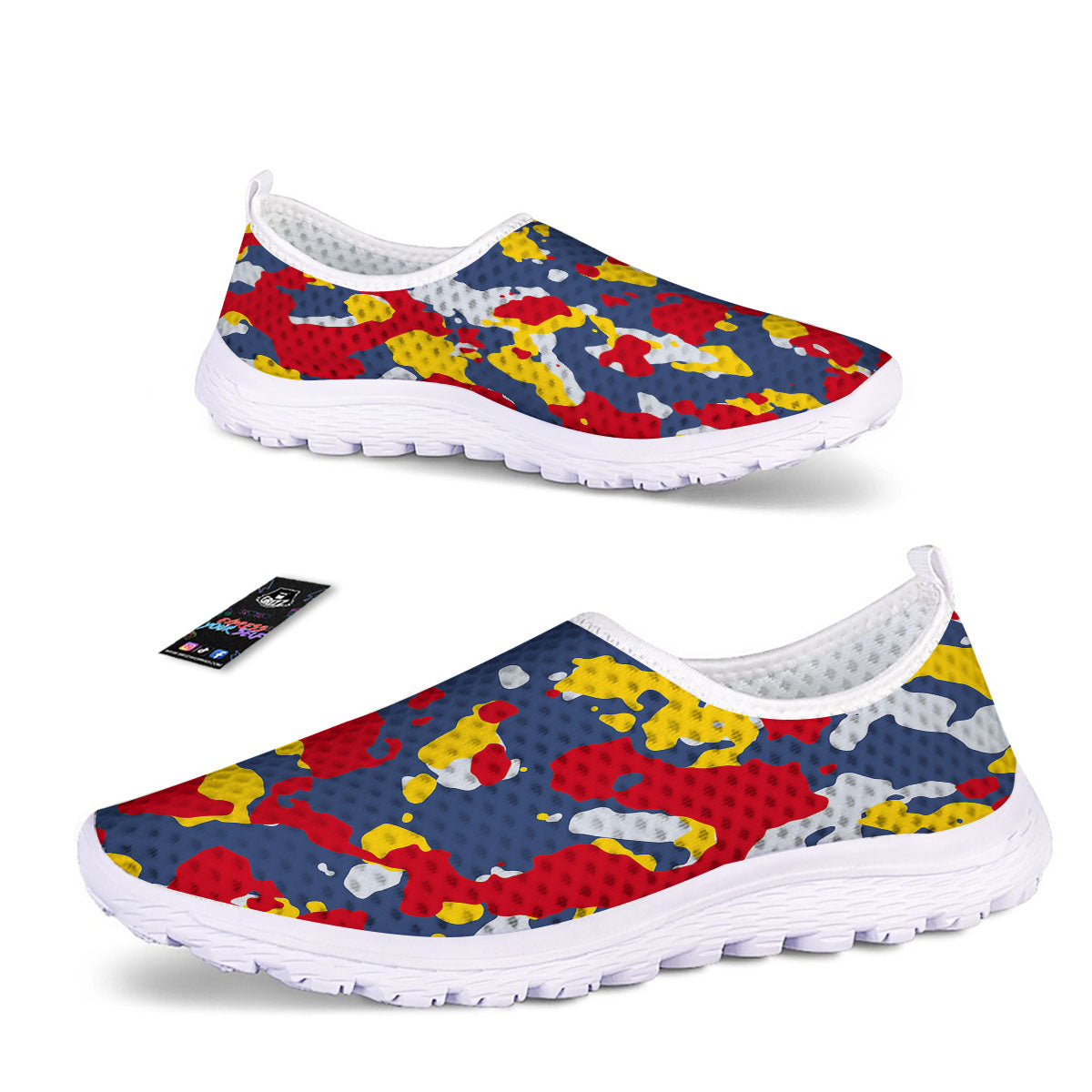 Yellow Red And Blue Camouflage Print Nurse Shoes-grizzshop