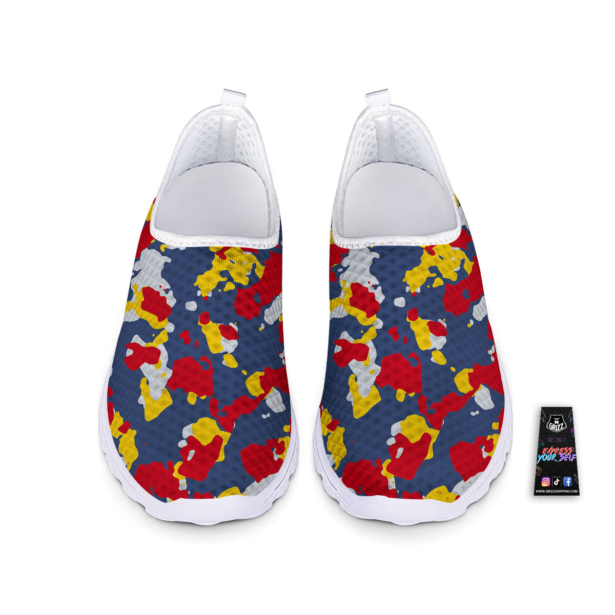 Yellow Red And Blue Camouflage Print Nurse Shoes-grizzshop