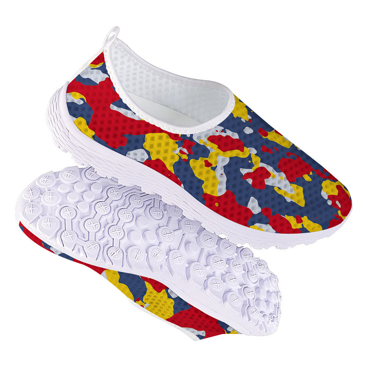 Yellow Red And Blue Camouflage Print Nurse Shoes-grizzshop