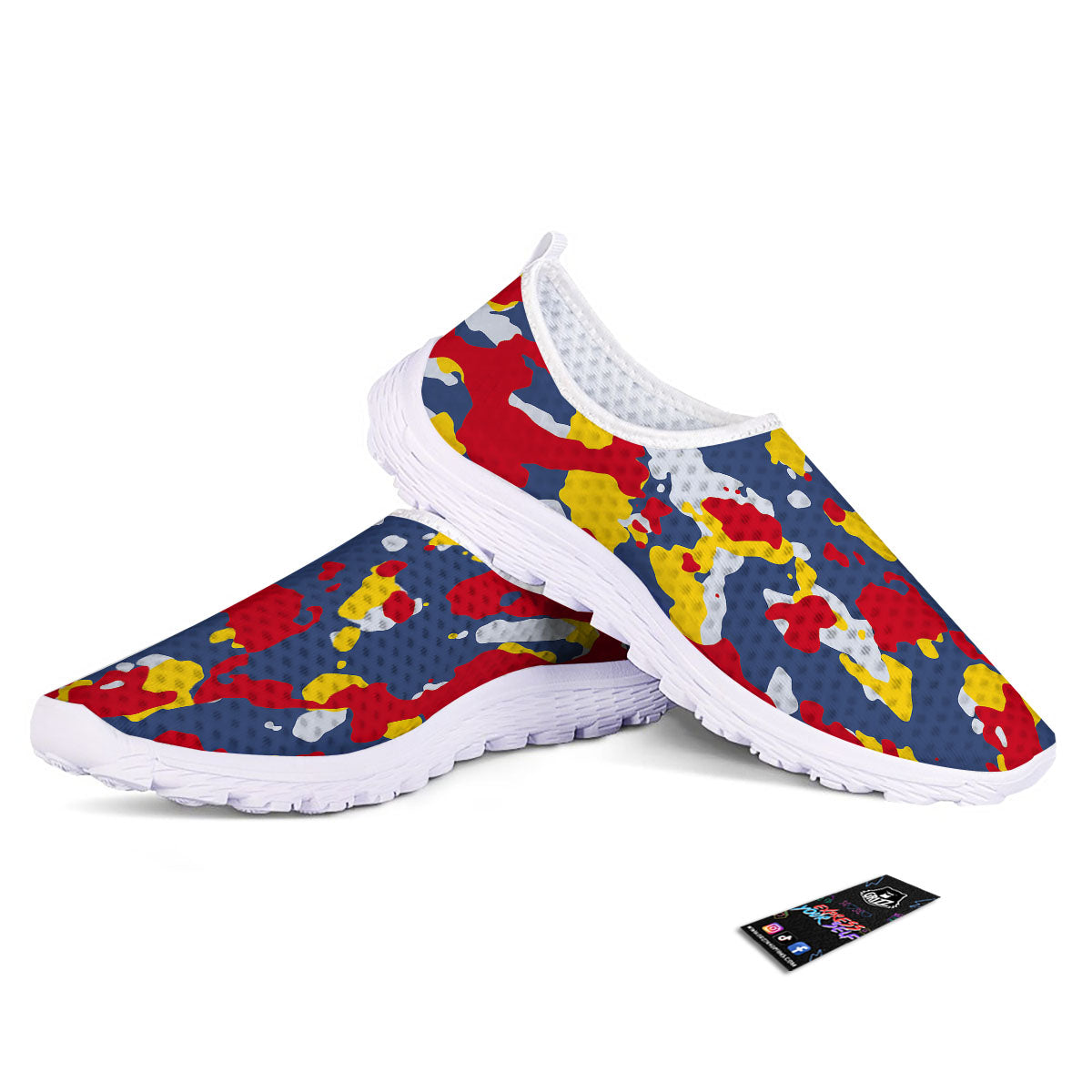 Yellow Red And Blue Camouflage Print Nurse Shoes-grizzshop