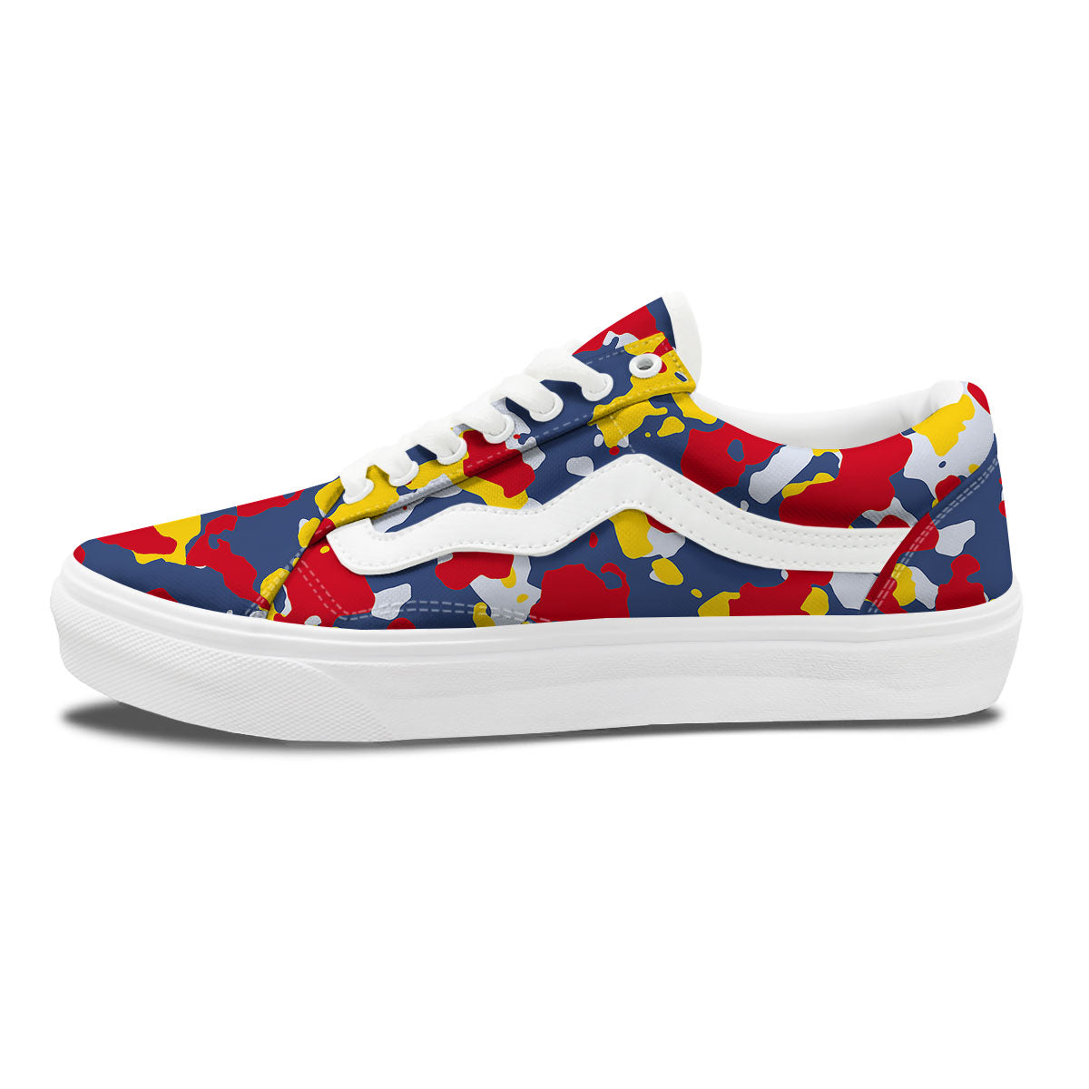 Yellow Red And Blue Camouflage Print Skate Shoes-grizzshop