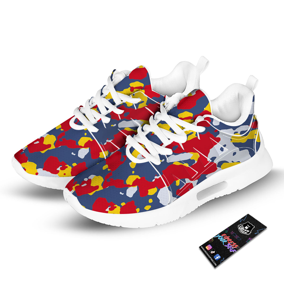 Yellow Red And Blue Camouflage Print Tennis Shoes-grizzshop