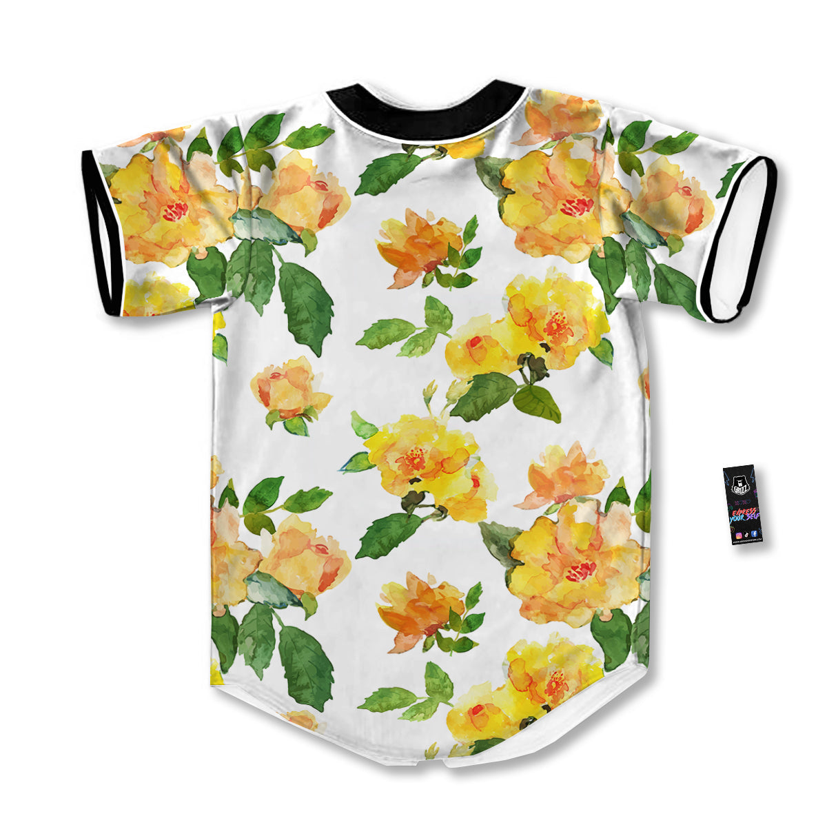 Yellow Rose Watercolor Print Pattern Baseball Jersey-grizzshop