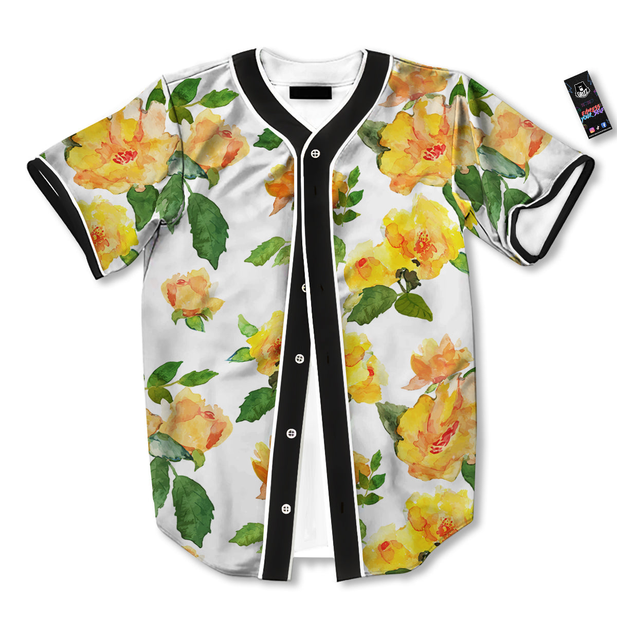 Yellow Rose Watercolor Print Pattern Baseball Jersey-grizzshop