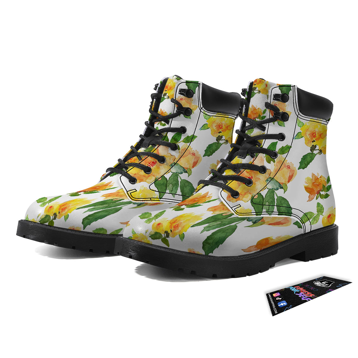 Yellow Rose Watercolor Print Pattern Boots-grizzshop