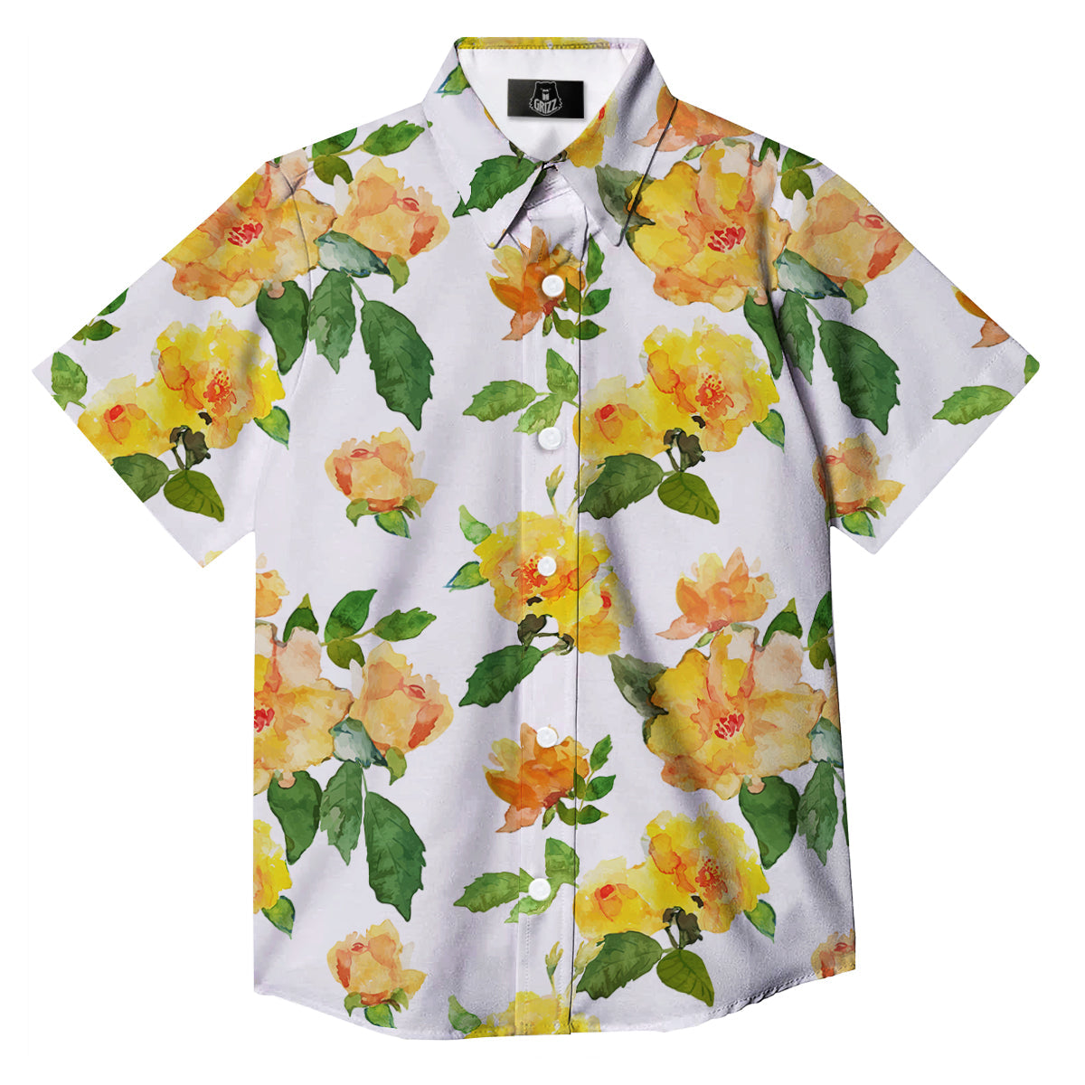 Yellow Rose Watercolor Print Pattern Button Up Shirt-grizzshop