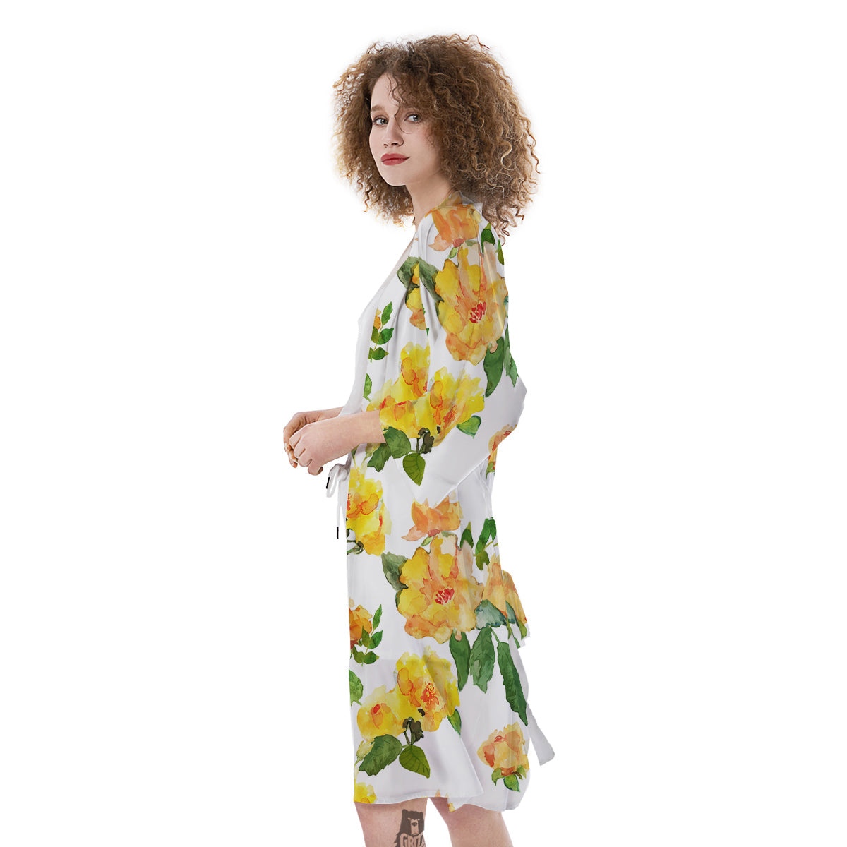 Yellow Rose Watercolor Print Pattern Kimono-grizzshop