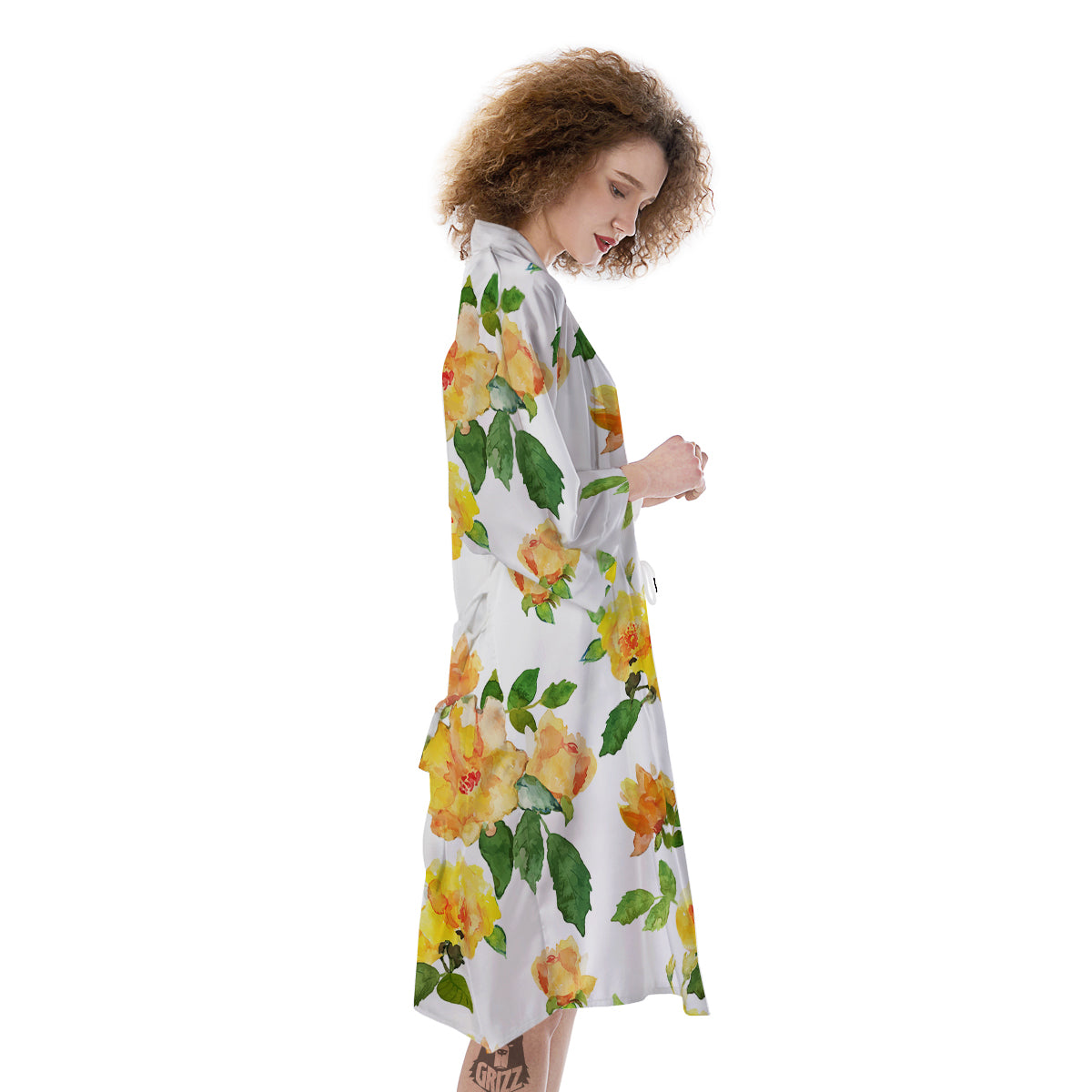 Yellow Rose Watercolor Print Pattern Kimono-grizzshop