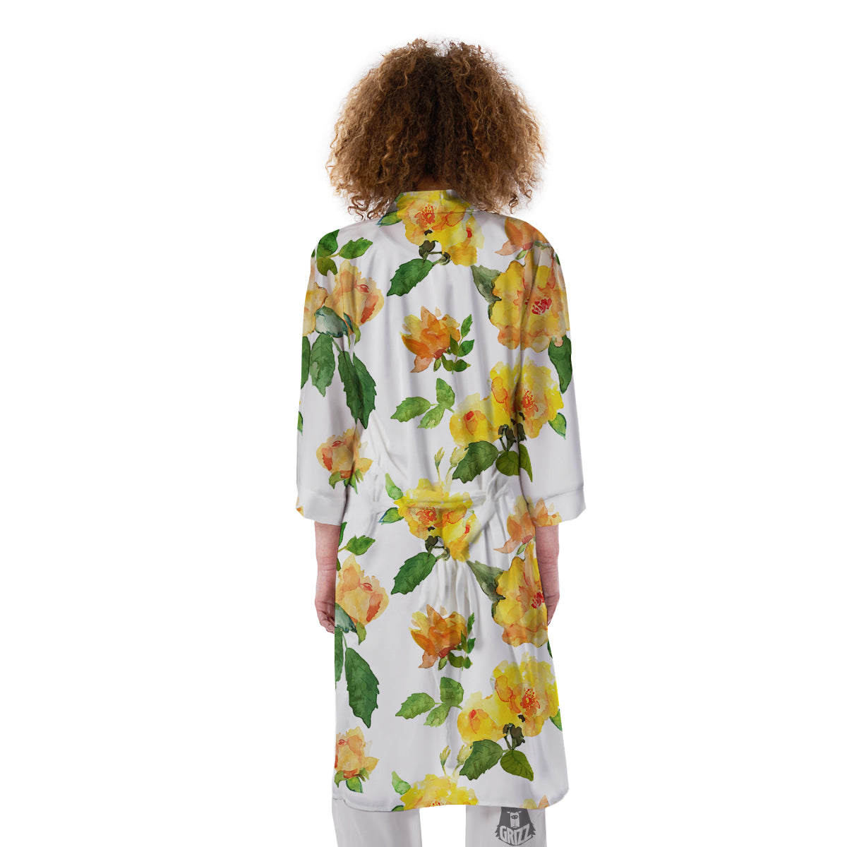 Yellow Rose Watercolor Print Pattern Kimono-grizzshop