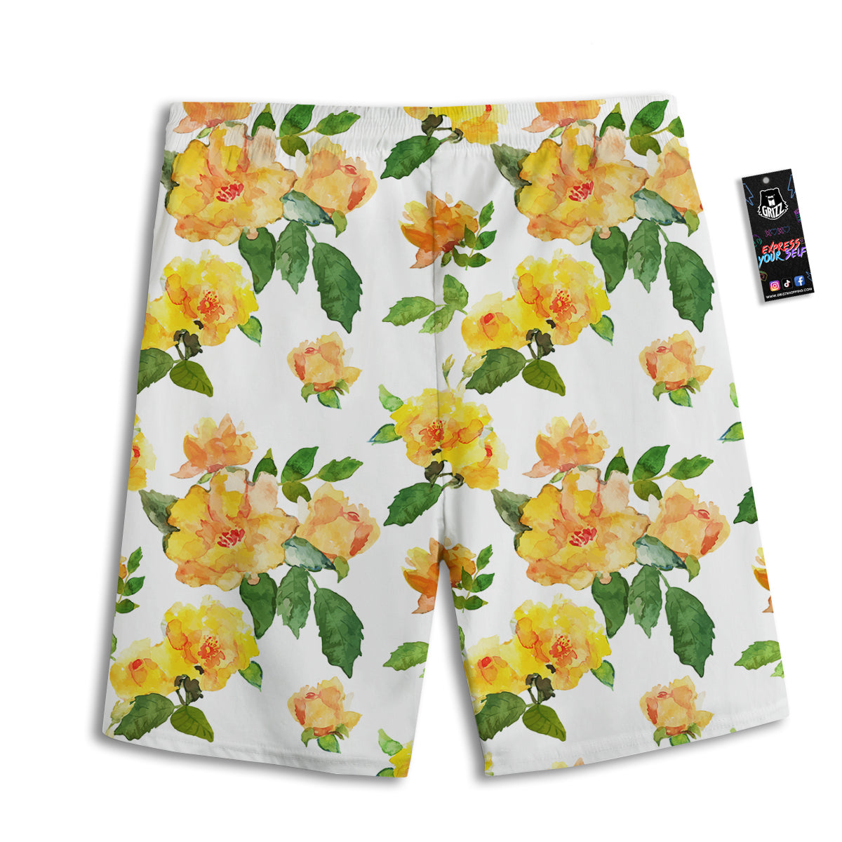 Yellow Rose Watercolor Print Pattern Men's Athletic Shorts