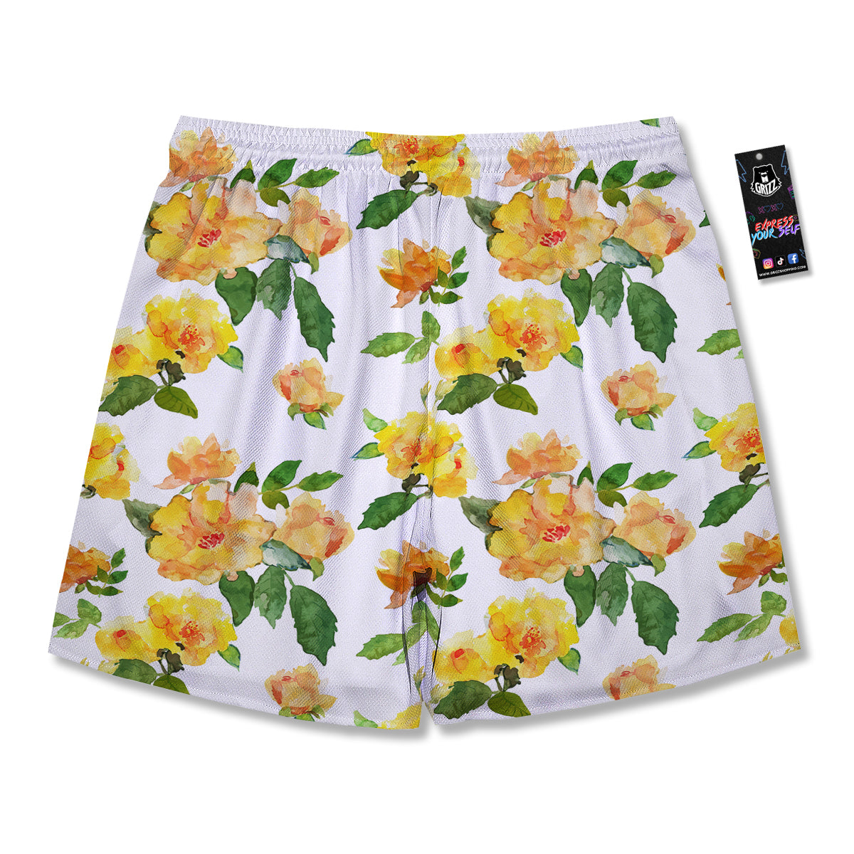Yellow Rose Watercolor Print Pattern Men's Running Shorts-grizzshop