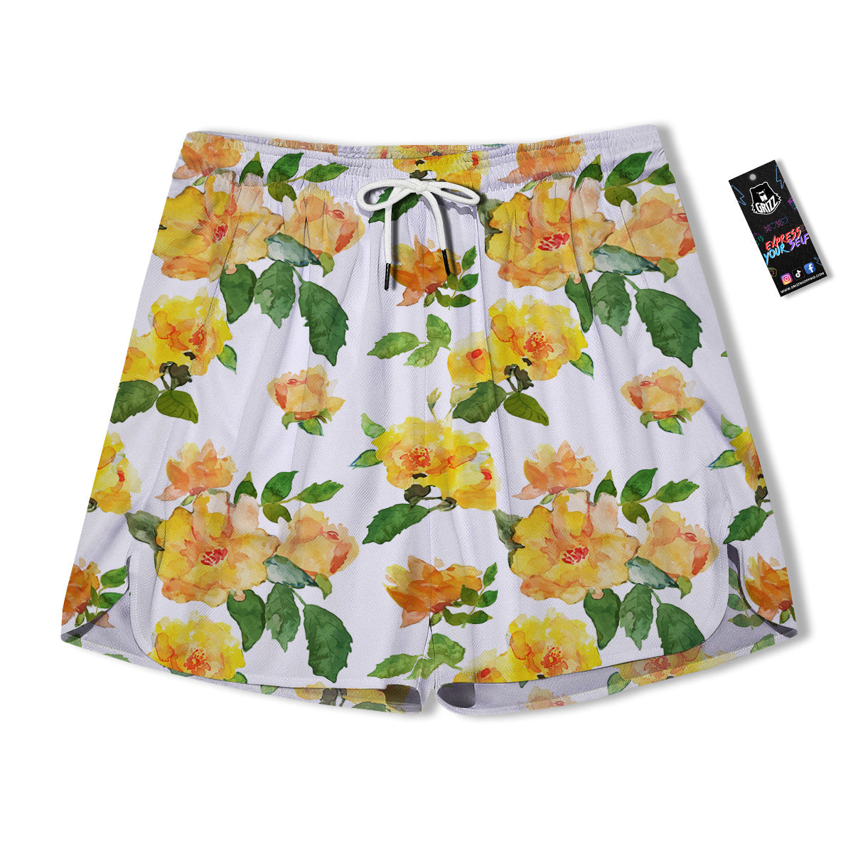 Yellow Rose Watercolor Print Pattern Men's Running Shorts-grizzshop