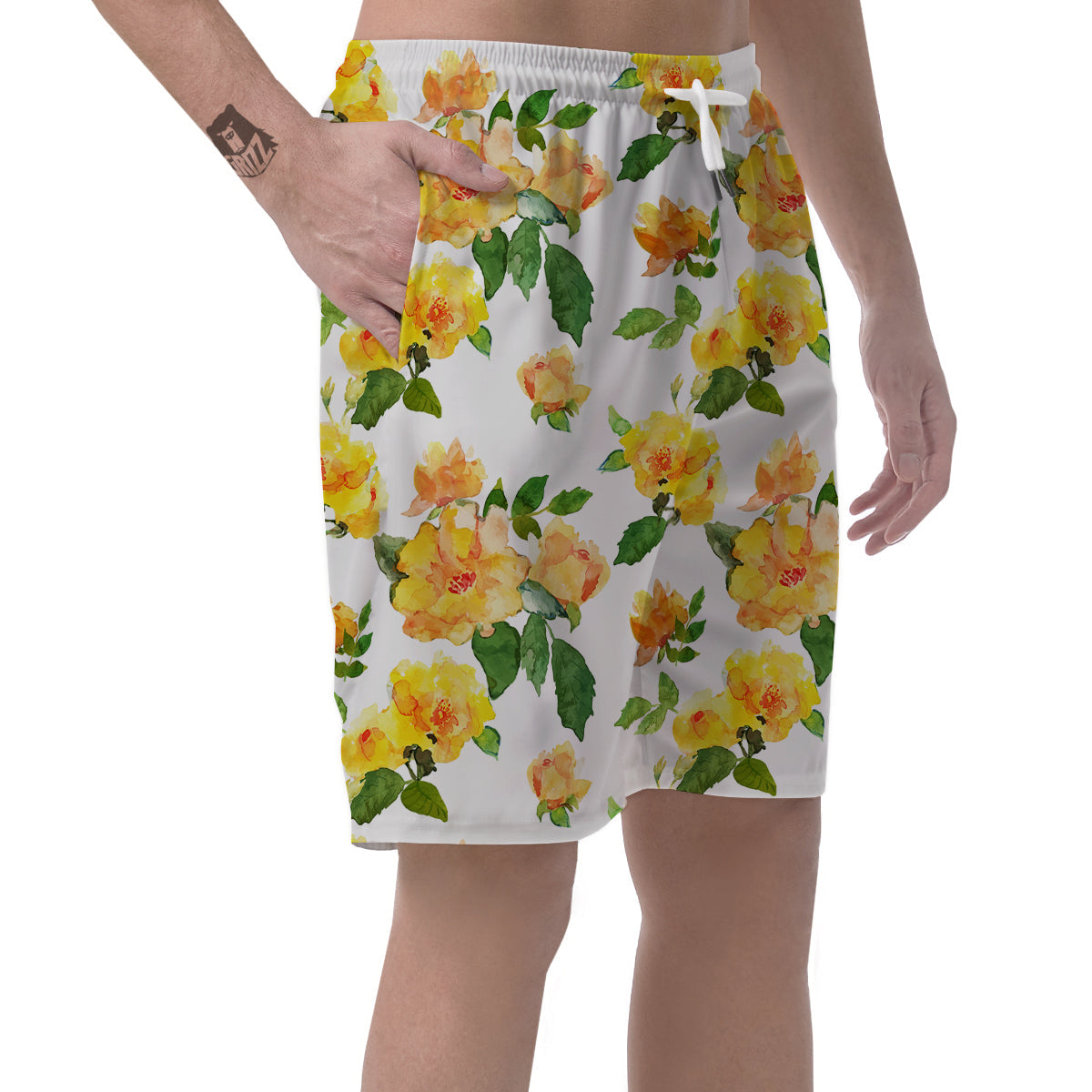 Yellow Rose Watercolor Print Pattern Men's Shorts-grizzshop