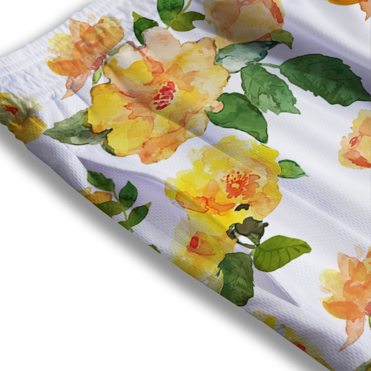 Yellow Rose Watercolor Print Pattern Mesh Shorts