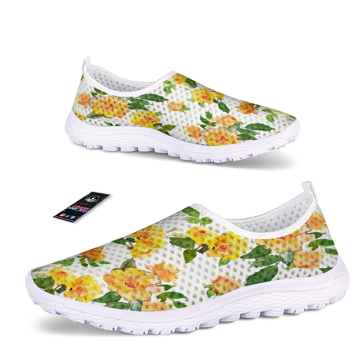 Yellow Rose Watercolor Print Pattern Nurse Shoes-grizzshop