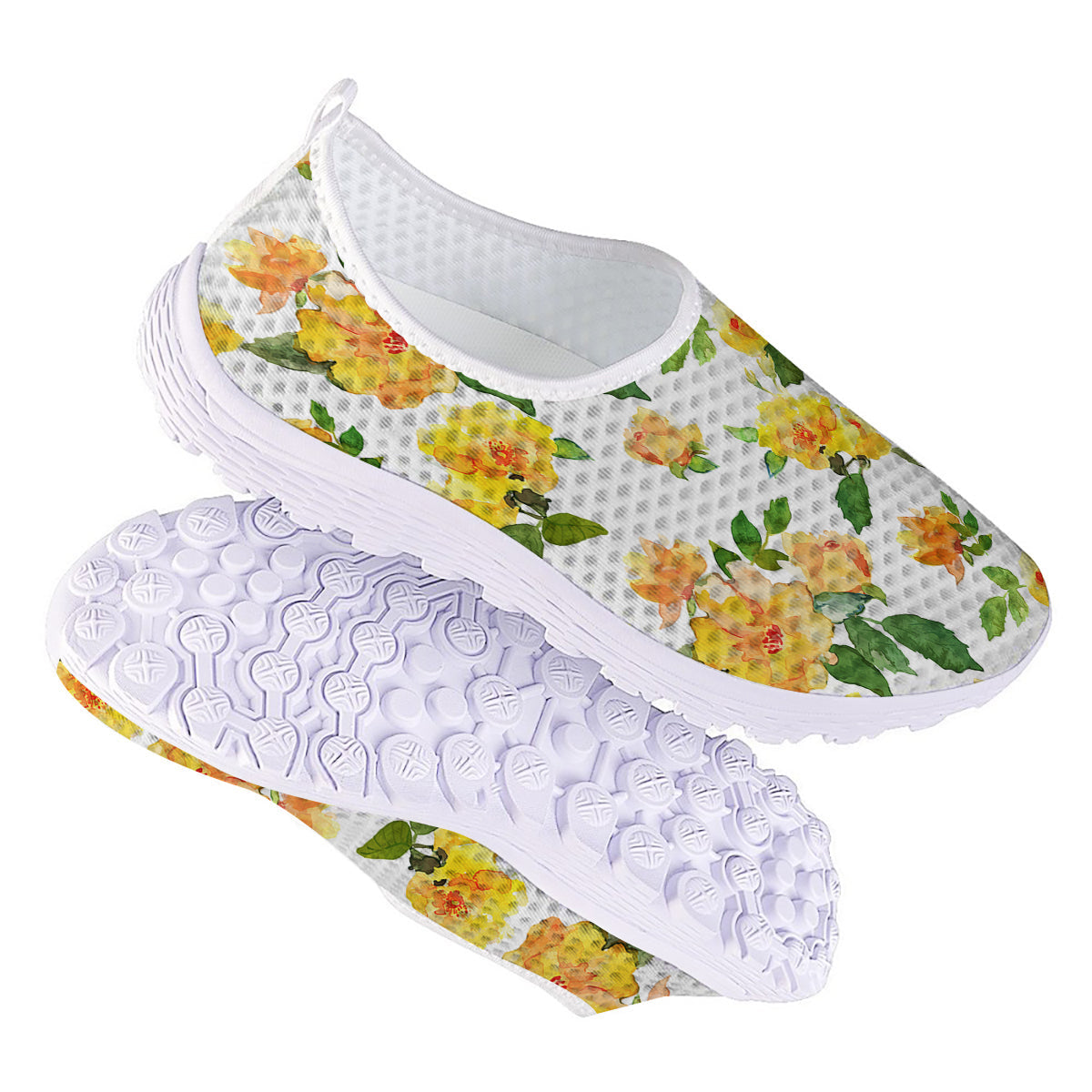 Yellow Rose Watercolor Print Pattern Nurse Shoes-grizzshop