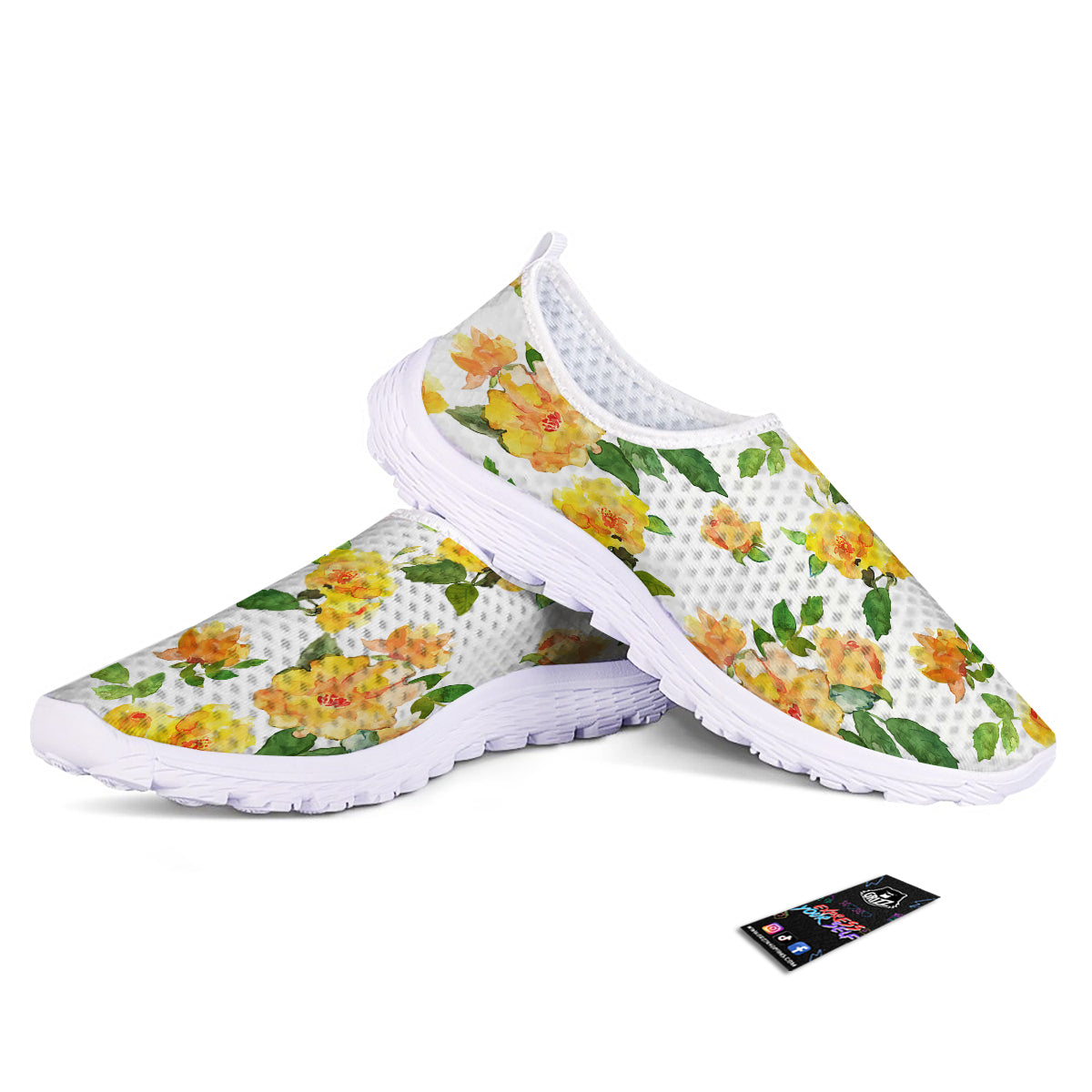 Yellow Rose Watercolor Print Pattern Nurse Shoes-grizzshop