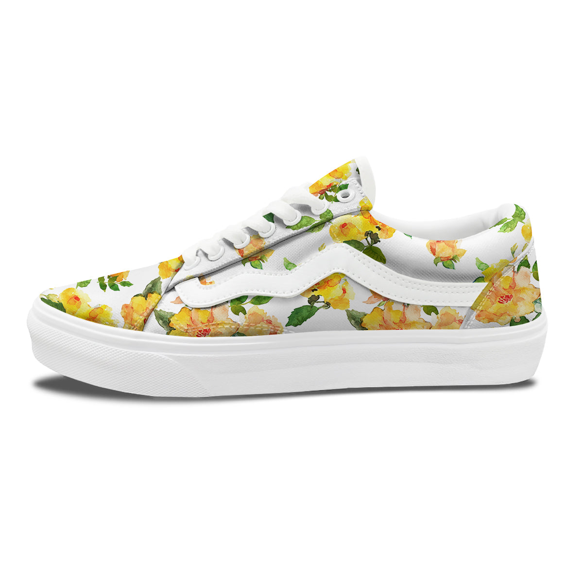 Yellow Rose Watercolor Print Pattern Skate Shoes-grizzshop