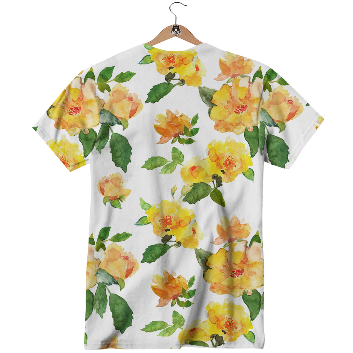 Yellow Rose Watercolor Print Pattern T-Shirt-grizzshop
