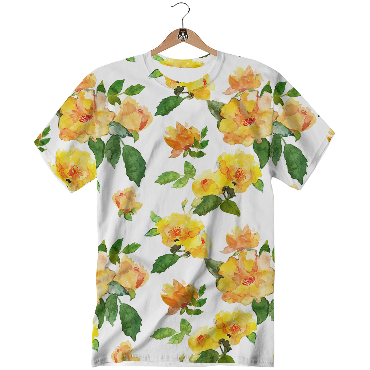 Yellow Rose Watercolor Print Pattern T-Shirt-grizzshop