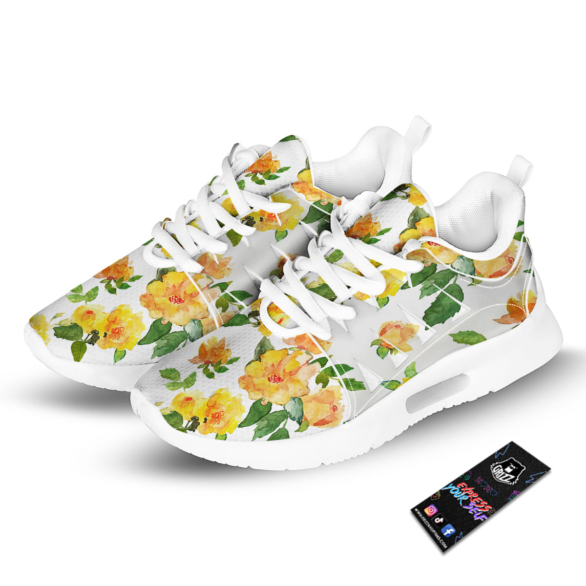 Yellow Rose Watercolor Print Pattern Tennis Shoes-grizzshop