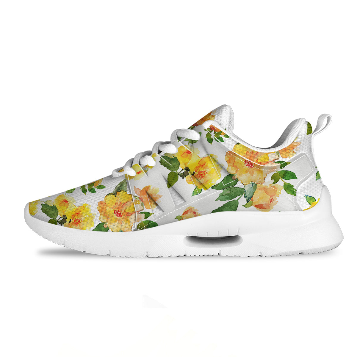 Yellow Rose Watercolor Print Pattern Tennis Shoes-grizzshop